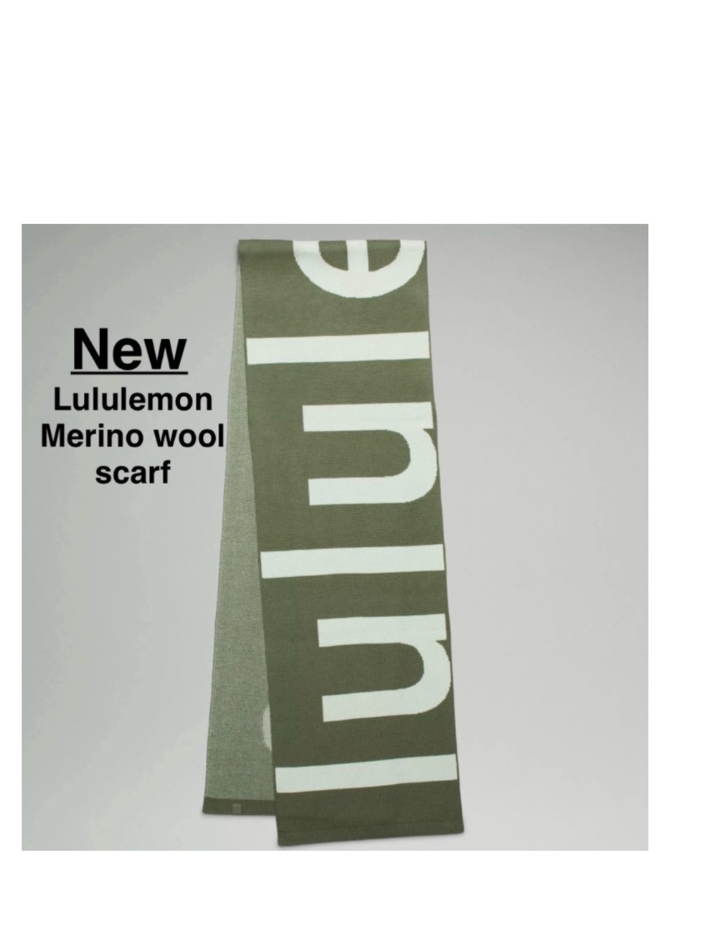 NEW LULULEMON MERINO WOOL-BLEND KNIT LOGO SCARF IN GREEN TWILL/DELICATE MINT⭐️⭐️